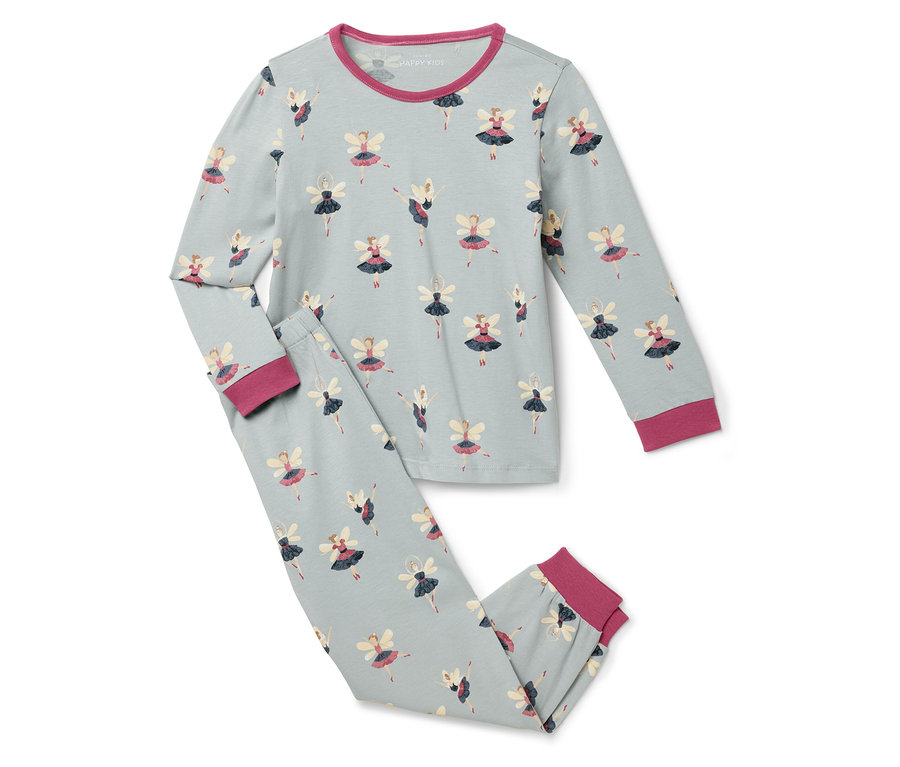 Balerin baskılı, uzun kollu mavi pijama.