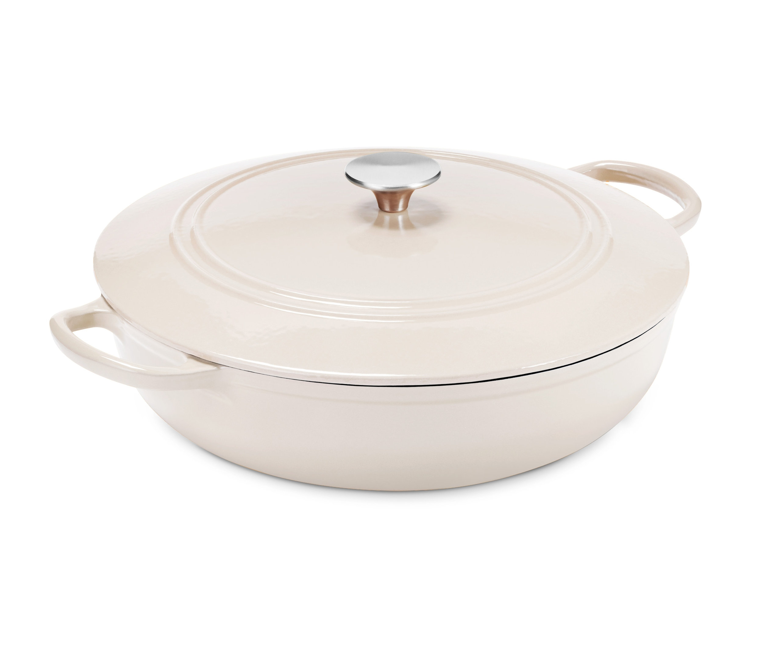 Krem rengi kapaklı kızartma tavası.