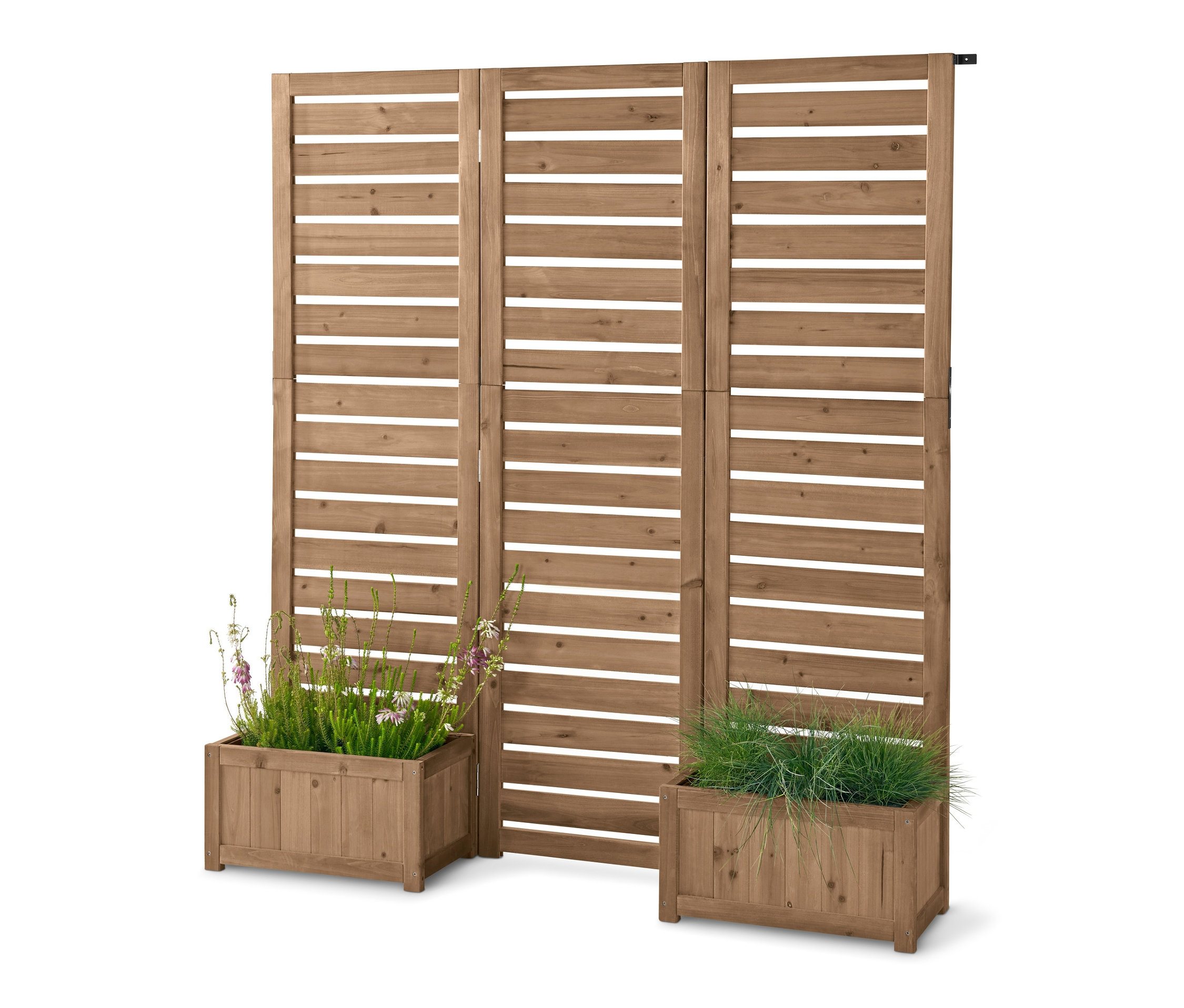 Bitkili ahşap »Tinus« paravan saksıları.