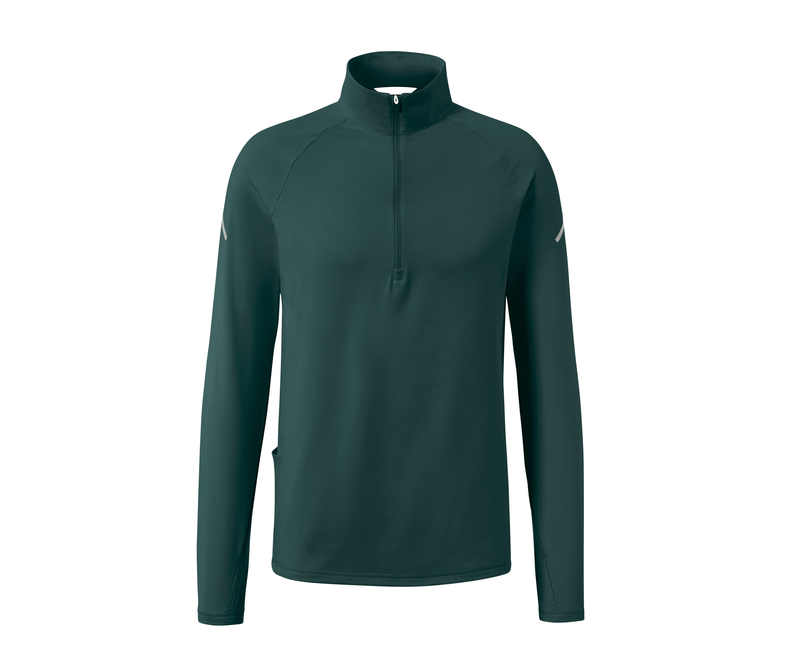Yeşil, uzun kollu, fermuarlı fonksiyonel termal tişört.