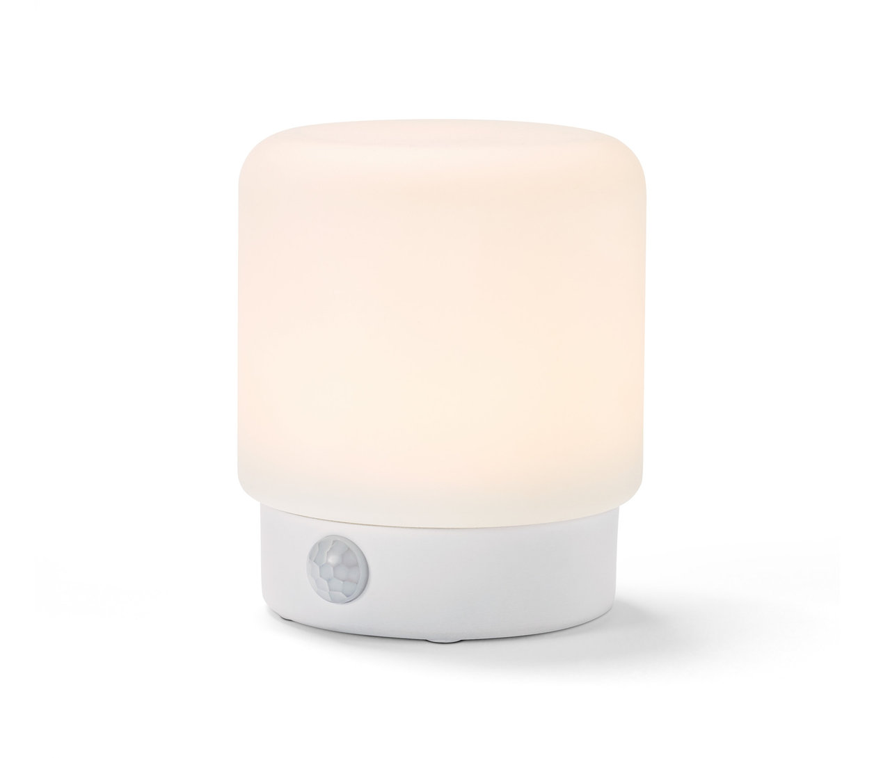 Beyaz arka planda hareket sensörlü beyaz çok fonksiyonlu mini LED ışık.