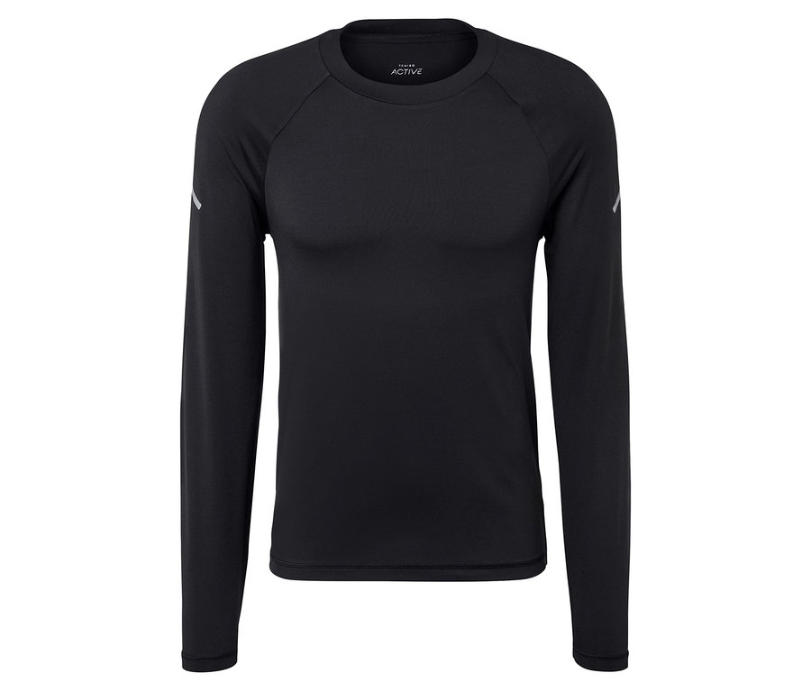 Beyaz bir arka plan üzerinde siyah uzun kollu tişört.