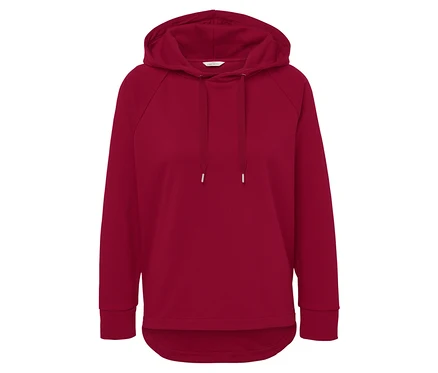 Kırmızı kapüşonlu ve bağcıklı Lounge-Sweater.