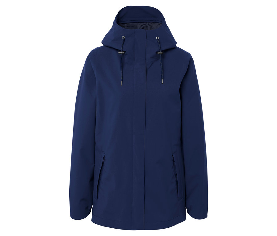 Kapüşonlu mavi ceket.