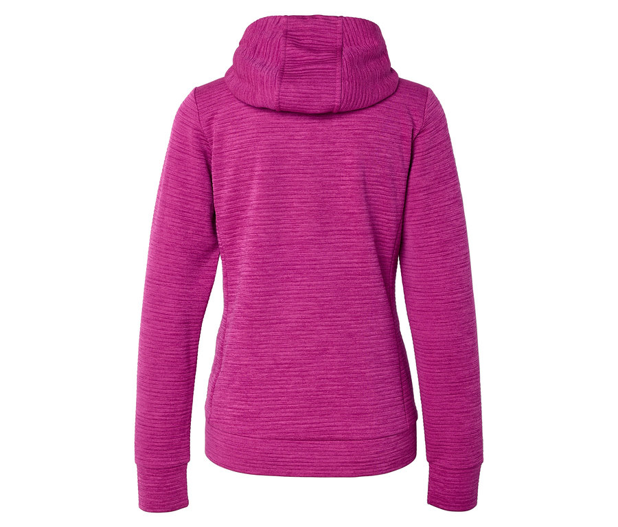 Pembe, uzun kollu bir kapüşonlu ceketin arka görünümü.