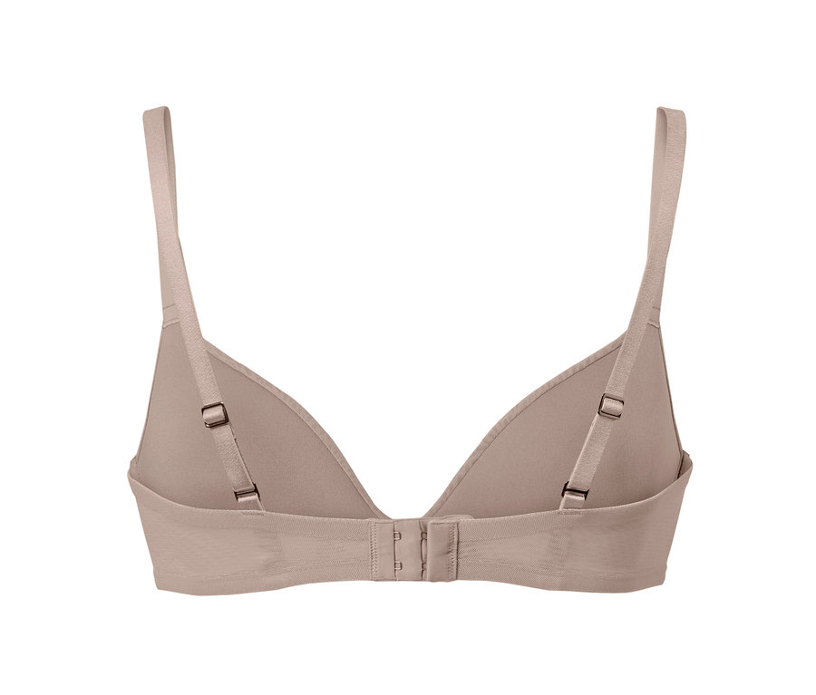 Bej rengi yumuşak kalıplı sütyenin arka görünümü.