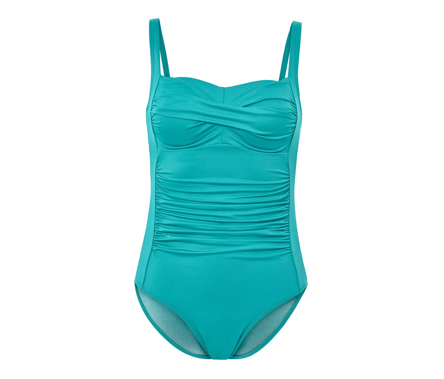 Turkuaz, vücut şekillendirici, askılı mayo.