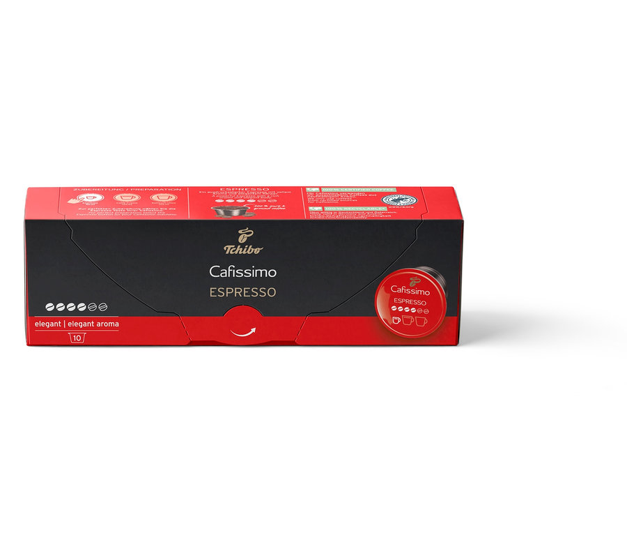 Cafissimo Espresso Elegant Aroma, 10 kapsül içeren paket.