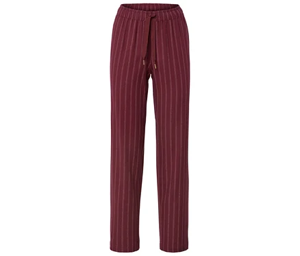 Bordo renkli, çizgili, bağcıklı pantolon.