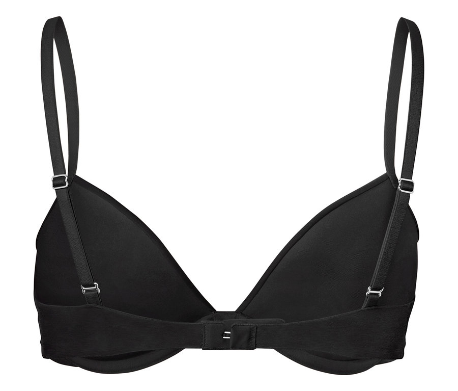 İnce askılı siyah bir sütyenin arka detay görünümü.