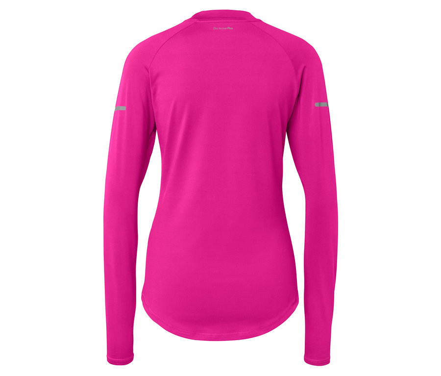 Pembe, uzun kollu bir spor tişörtünün arka detay görünümü.