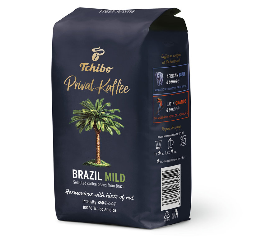 Bir paket Privat Kaffee Brazil Mild - 1x 500 g Bütün Çekirdek kahve.