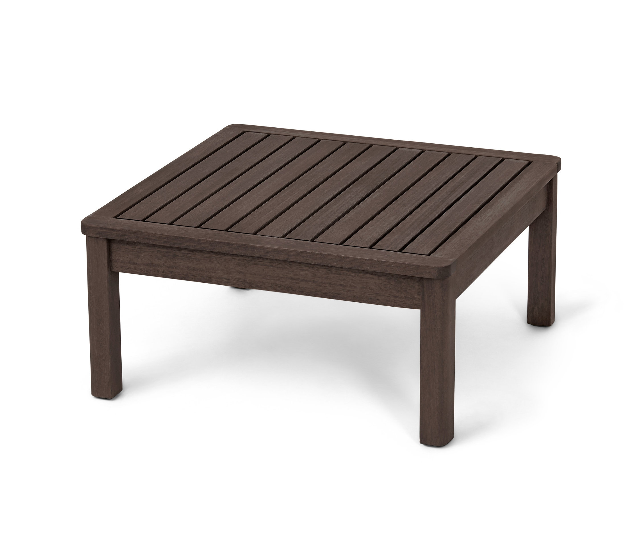 Yüksekliği ayarlanabilir tablalı, kahverengi yan sehpa.