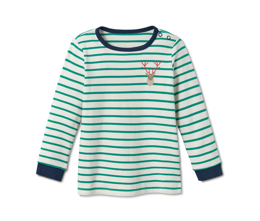 Geyikli, çizgili, organik pamuklu interlok pijama takımı.