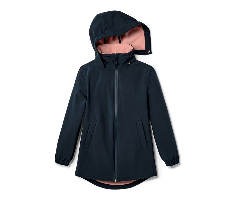 Kapüşonlu ve pembe astarlı lacivert Çocuk Softshell Mont.