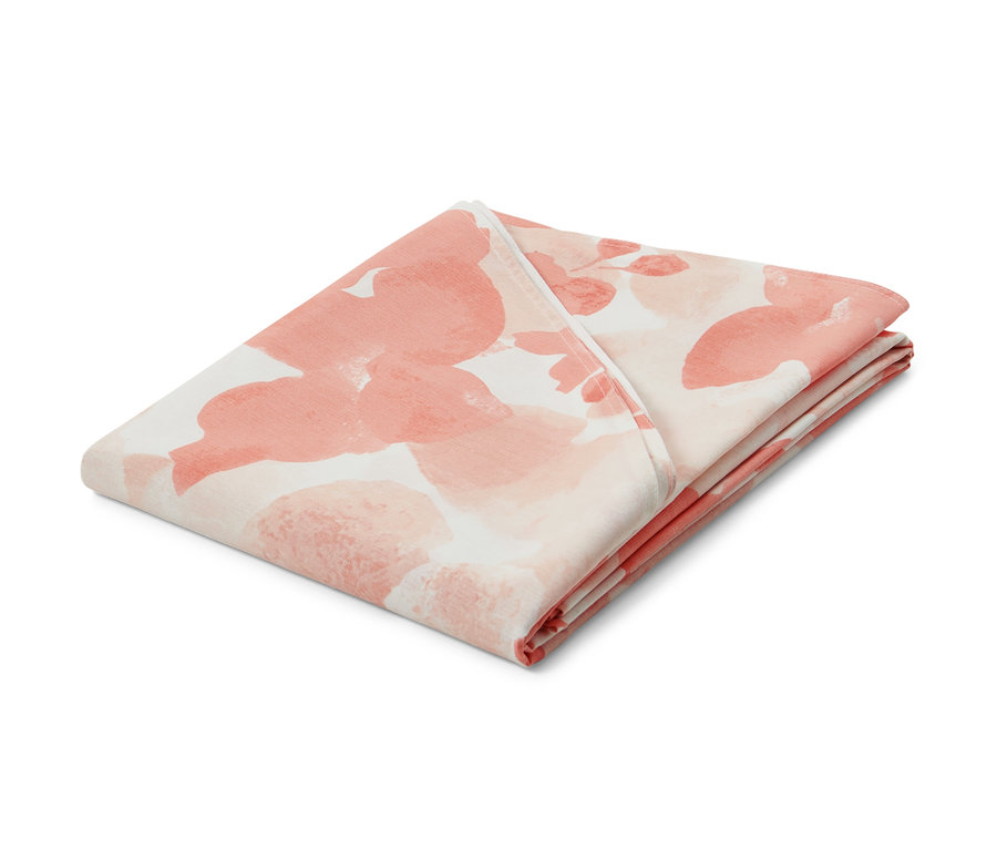 Katlanmış, somon rengi çiçek desenli oval Outdoor Masa Örtüsü, yakl. 160 x 220 cm.