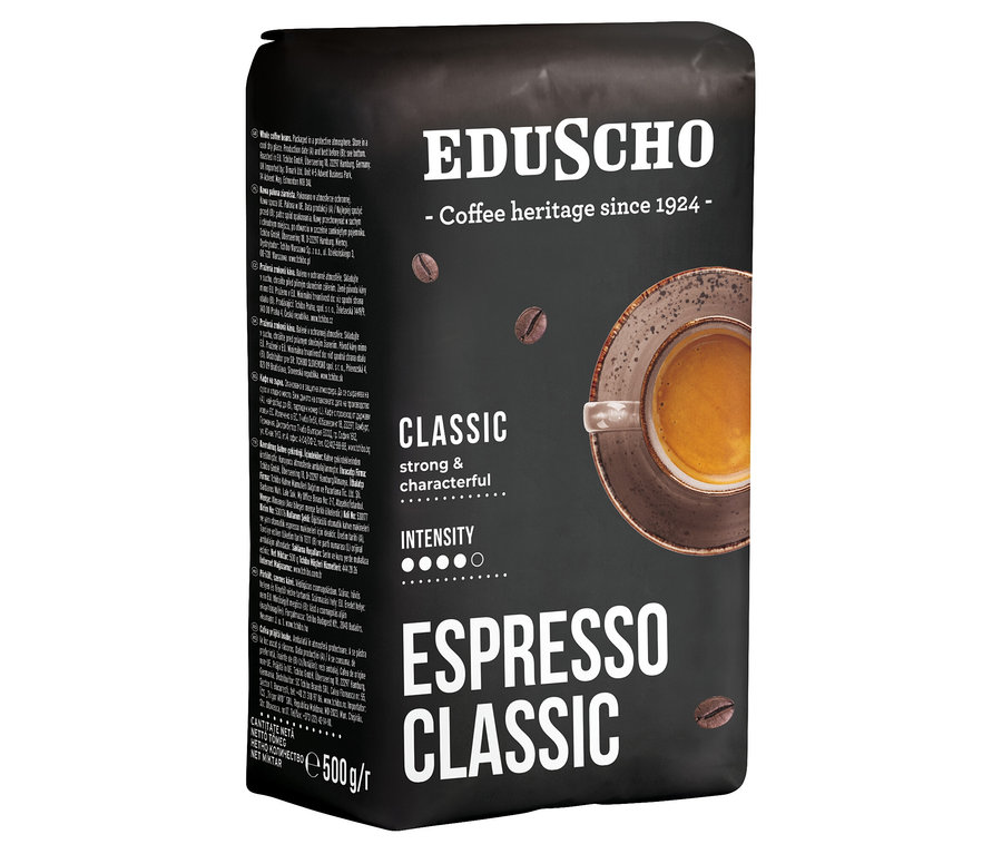 Bir paket Eduscho Espresso Classic kahve çekirdeği.
