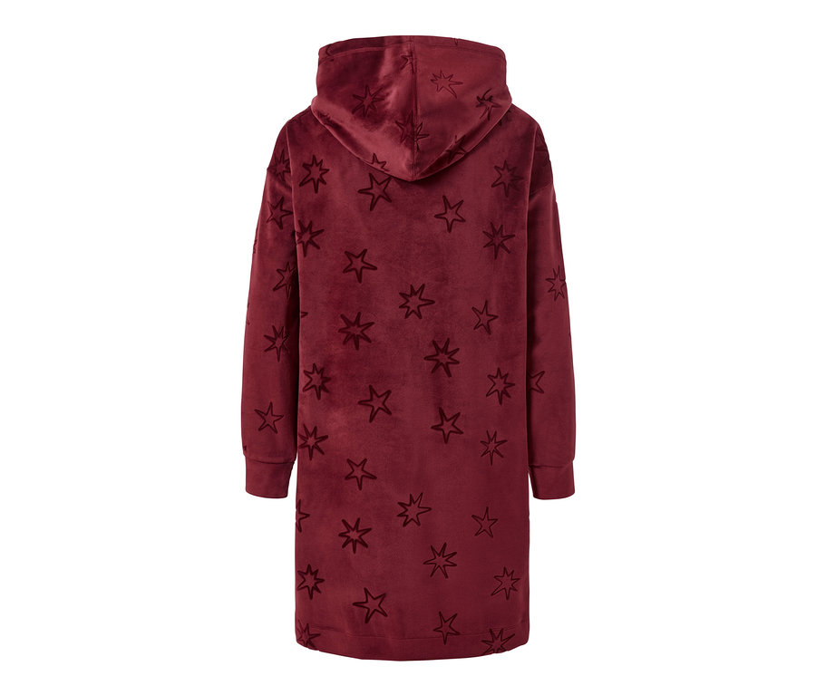 Bordo Niki Loungewear Elbise, Yıldızlar kapüşonlu ve uzun kollu, arkadan.