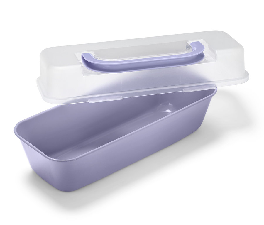 Mor renkli, şeffaf kapaklı baton kalıp. 