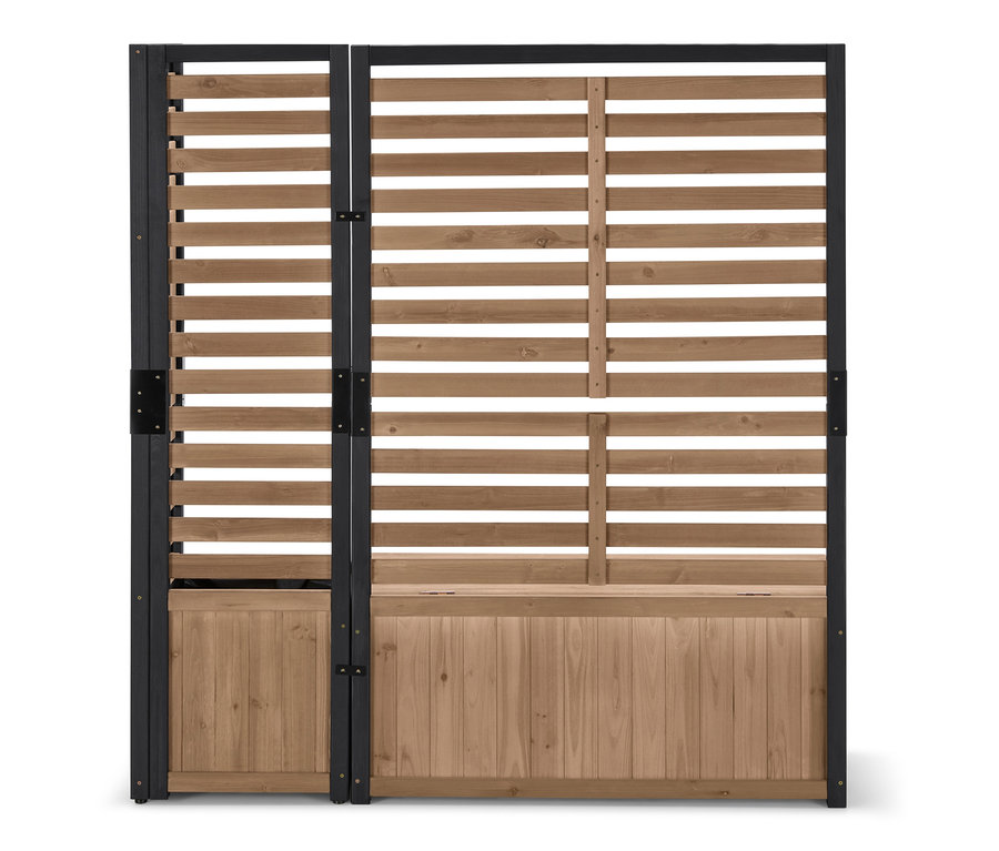 Bitki Kasalı Korumalı Köşe Modülü »Elin«, yatay lameller ve koyu renkli çerçeveye sahip.