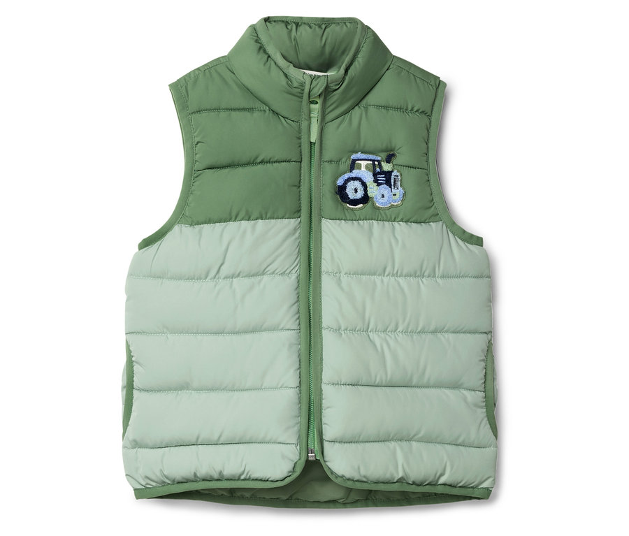 Traktör aplikeli yeşil şişme yelek.