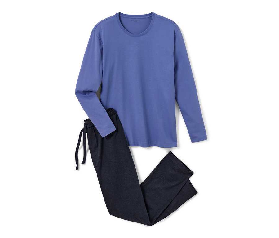 Uzun kollu ve pantolonlu, Mavi-Lacivert pijama takımı.