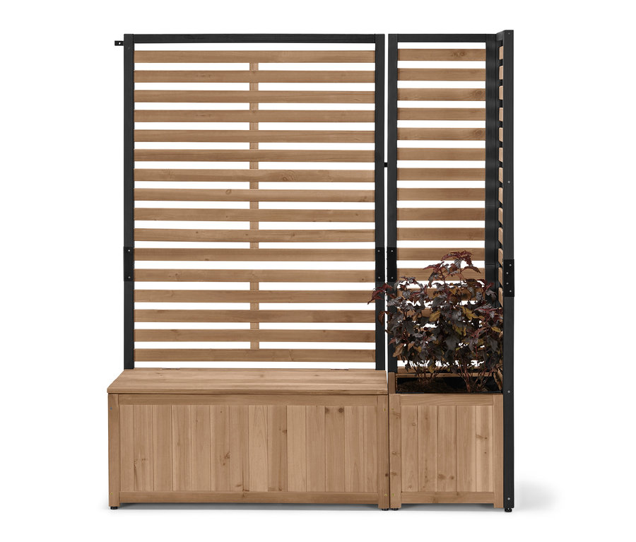 İki adet Saksılı Paravan Modülü »Elin«, birinin içinde bitki var.