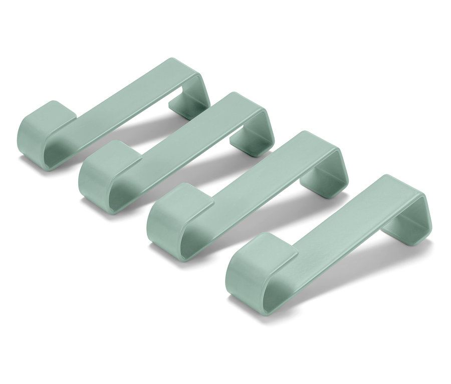 Dört adet yeşil kapı kancası.