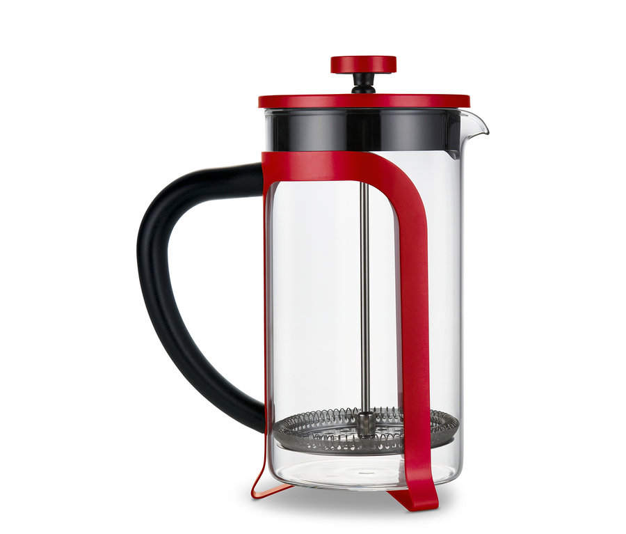 Kırmızı, 800 ml, 6 fincan kapasiteli French Press.