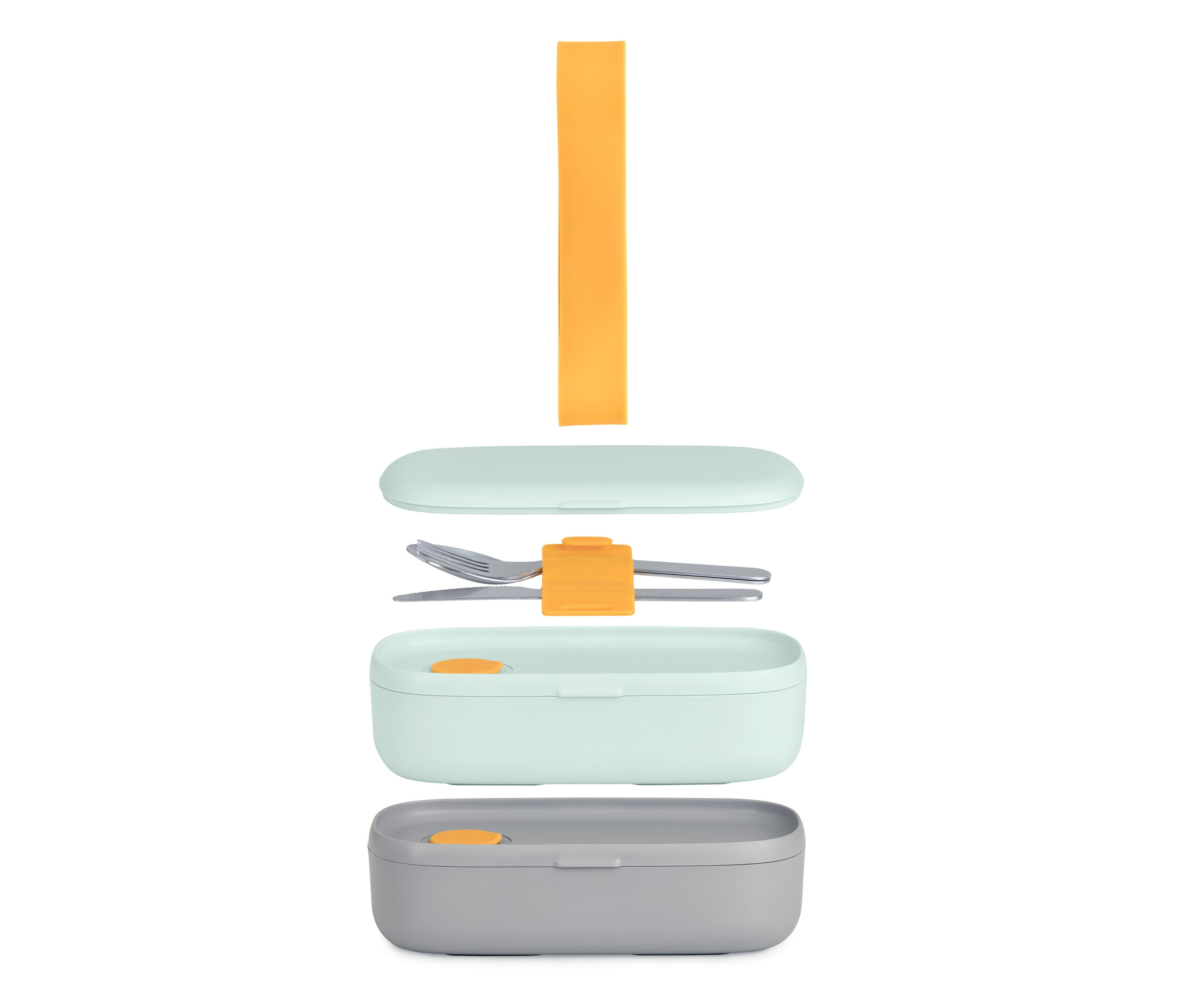 Çatal ve bıçaklı, parçalarına ayrılmış yemek taşıma kabı.