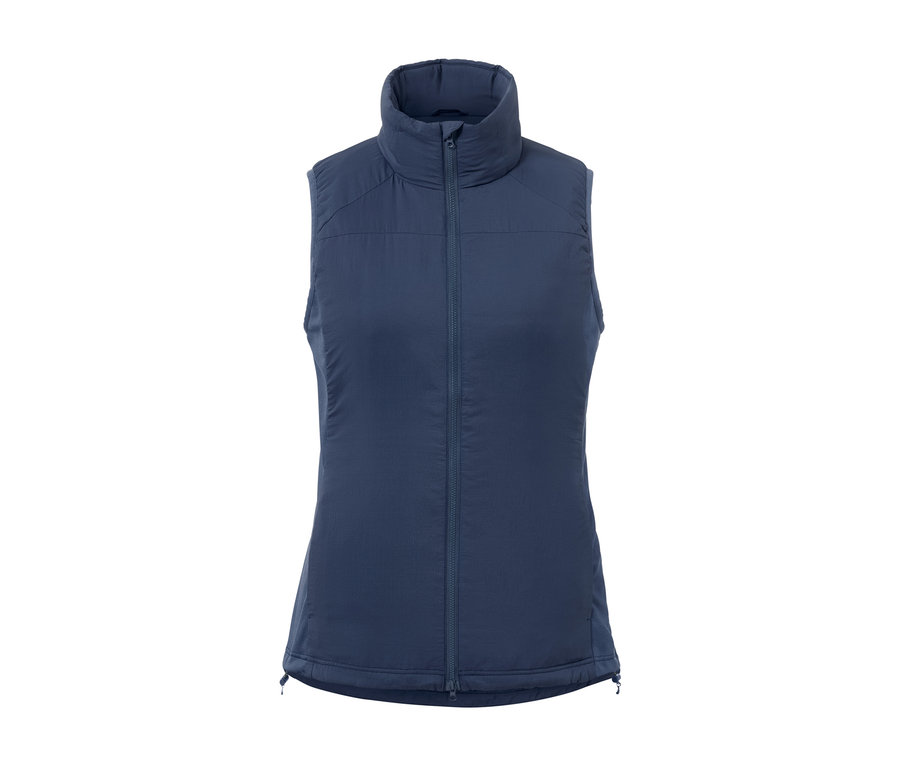 Ortasında fermuarı olan mavi, hibrid »pack light« yelek.