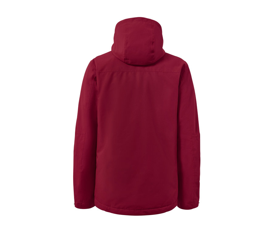 Yelekli kırmızı renkli outdoor ceketin arka görünümü.