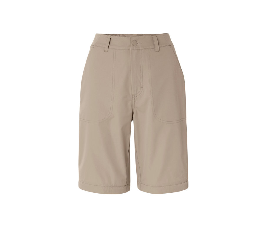 Bej rengi 2'si 1 arada fonksiyonel pantolon.