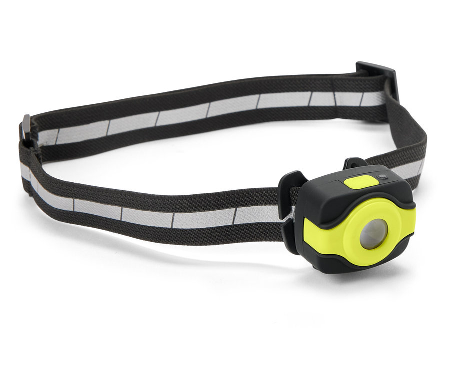 Siyah ve gri şeritli bant ve sarı-siyah ışıklı kafa lambası.