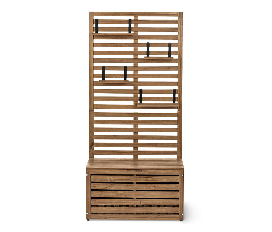 Kahverengi ahşap görünümlü »Lenja« balkon saklama bankı