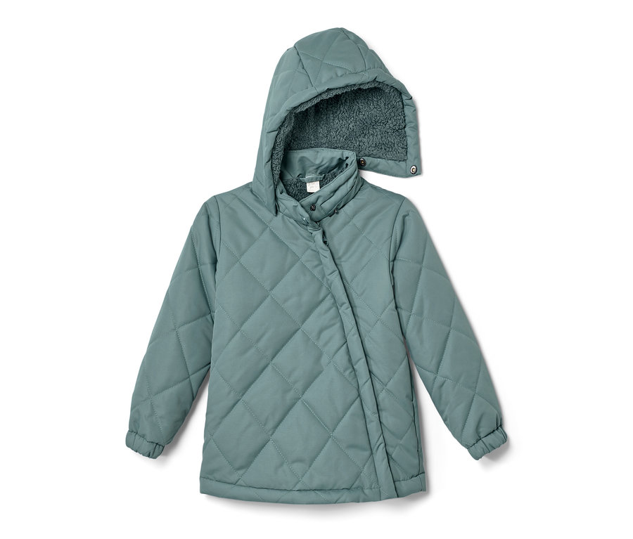 Kapüşonlu, açık mavi, küçük çocuk kapitone mont.