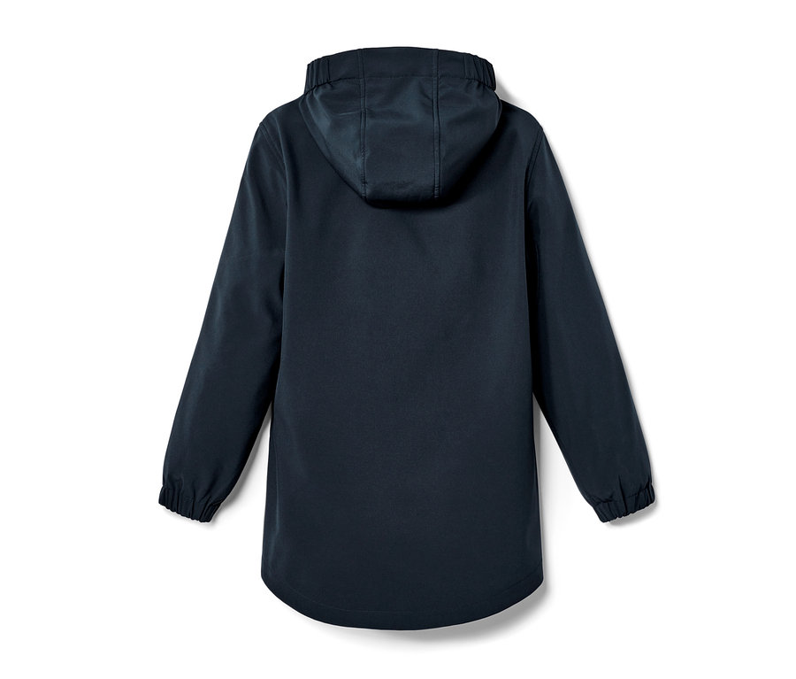 Arkadan görünümü lacivert kapüşonlu Çocuk Softshell Mont.