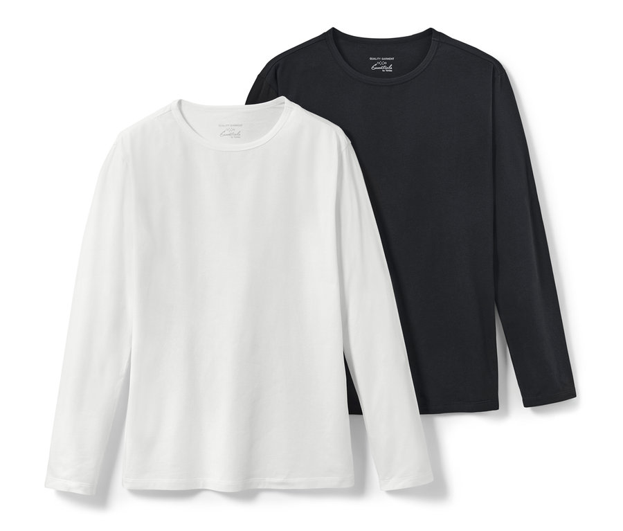 İki adet uzun kollu içlik, biri beyaz ve biri siyah. 