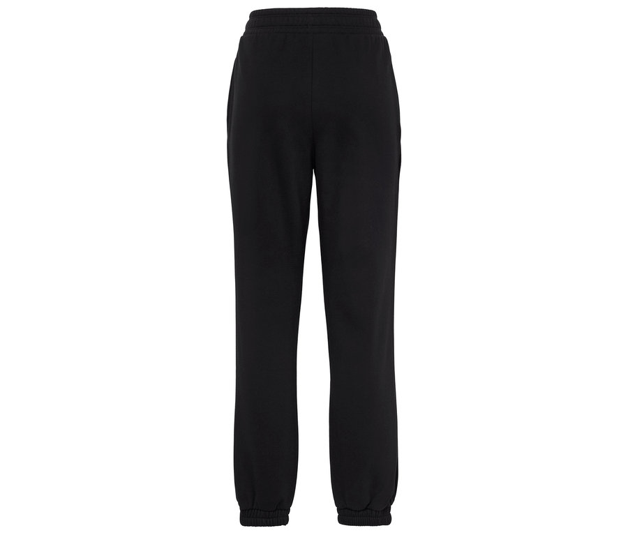 Siyah, bağcıklı ve elastik manşetli eşofman altı.