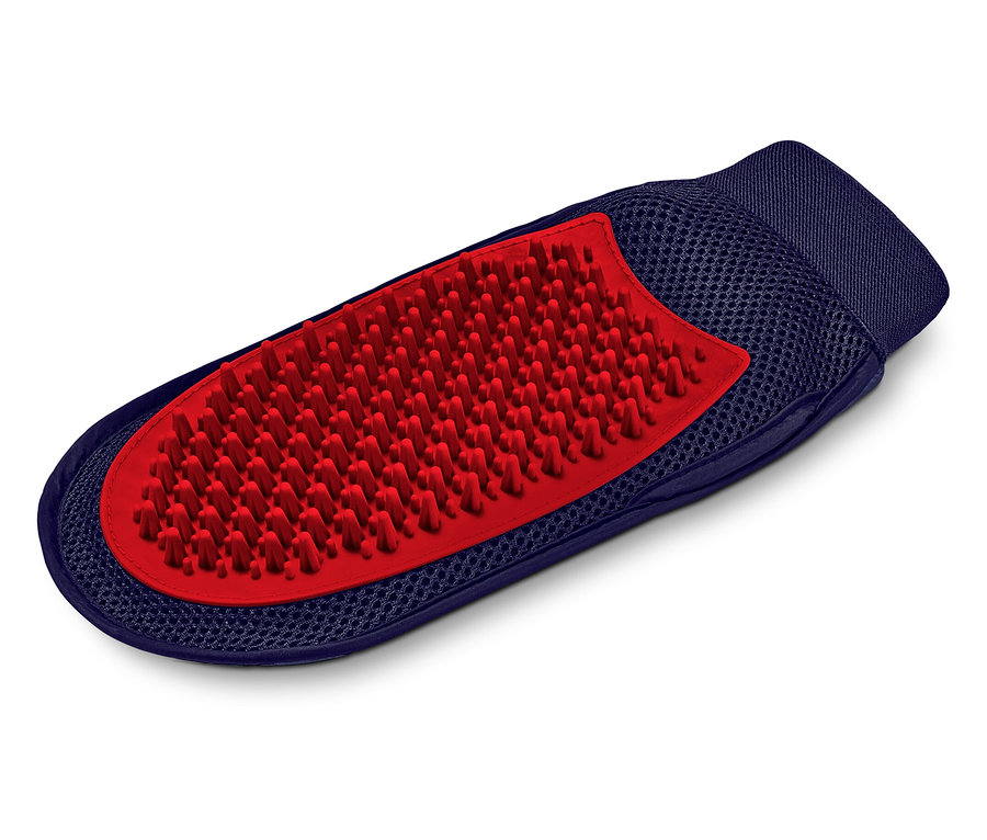 Kırmızı kıllı mavi evcil hayvan fırçası.