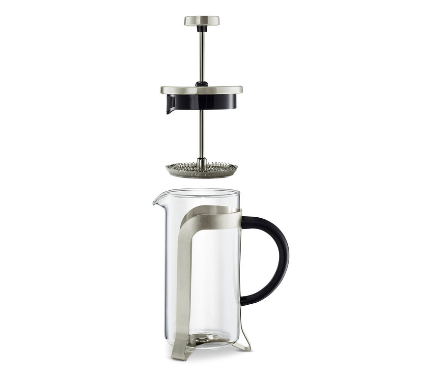 Demonte edilmiş French Press 300 ml, 2 Fincan, Gümüş.