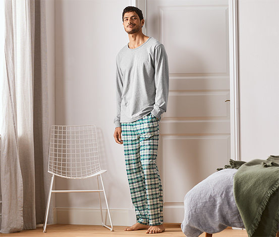 Organik Pamuklu Jersey Pijama Takımı, Kareli